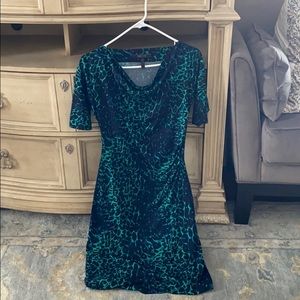 Bcbgmaxazria leopard green blue mid dress S